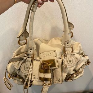 Chloe off white leather front pocket paddington satchel